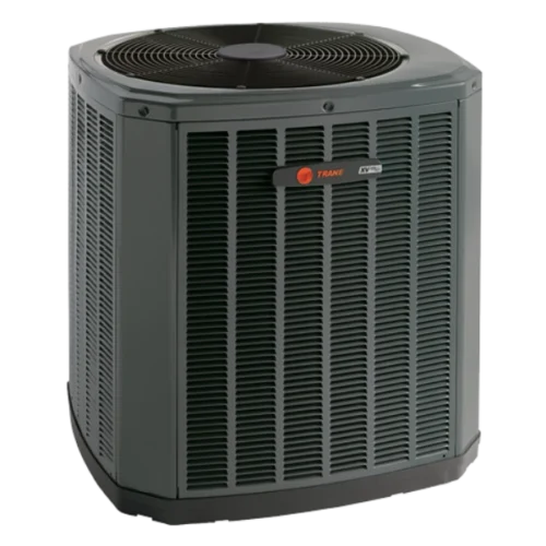 Outdoor air conditioning unit against black background.