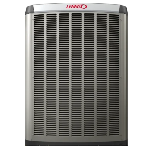 Lennox air conditioning unit, front view.