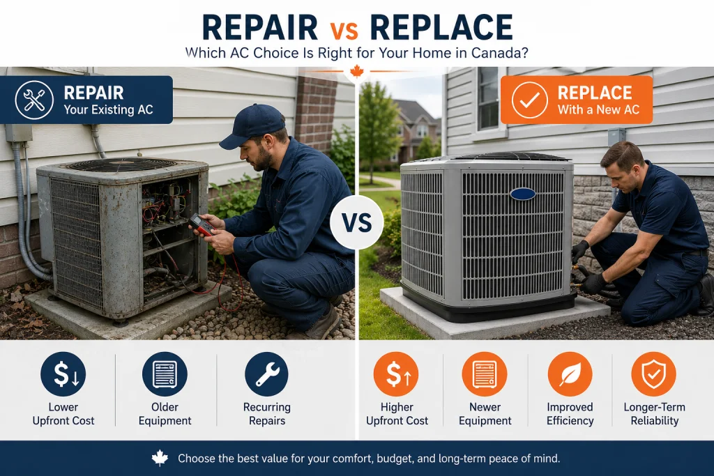 AC repair versus replacement comparison for Canadian homeowners