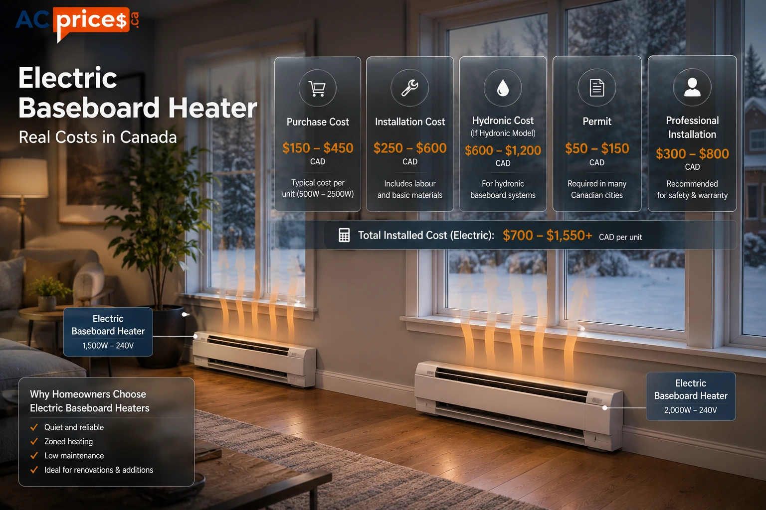Baseboard heater installation cost and pricing in Canada.