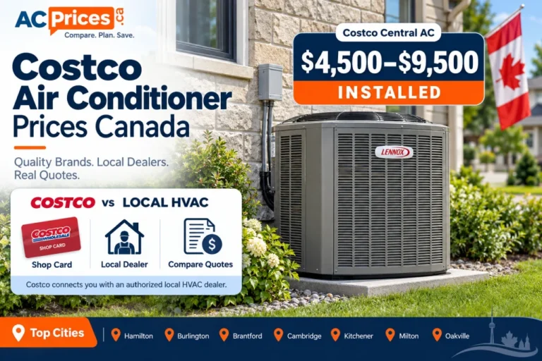 Costco air conditioner prices in Canada range from $4,500 to $9,500 installed for central AC systems