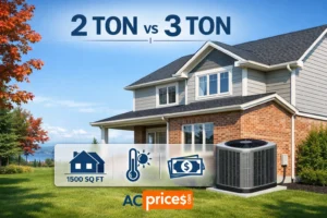 Best AC size for home Ontario comparison showing residential house with outdoor AC unit and tonnage sizing options