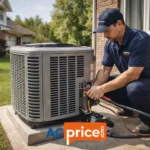 Emergency AC replacement service in Ontario - HVAC technician installing new air conditioner during summer heatwave