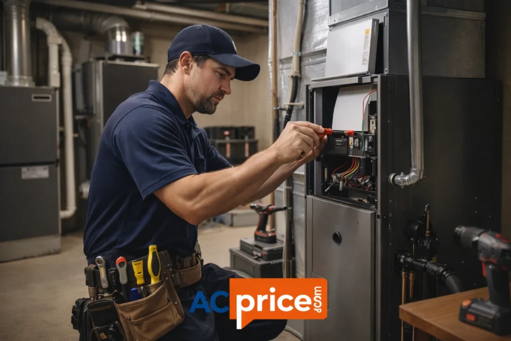 Licensed HVAC technician performing same-day emergency AC replacement in Toronto home