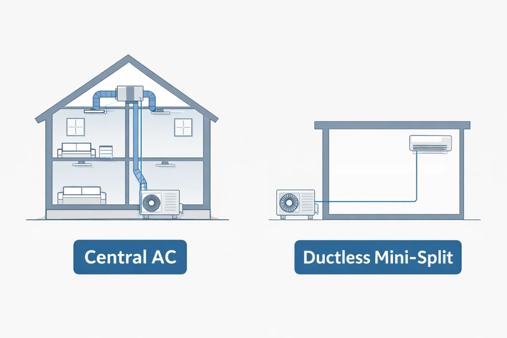 Central AC vs ductless mini-split system comparison for Ontario homes