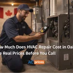 Certified HVAC technician inspecting a residential furnace during a repair service call in Oakville