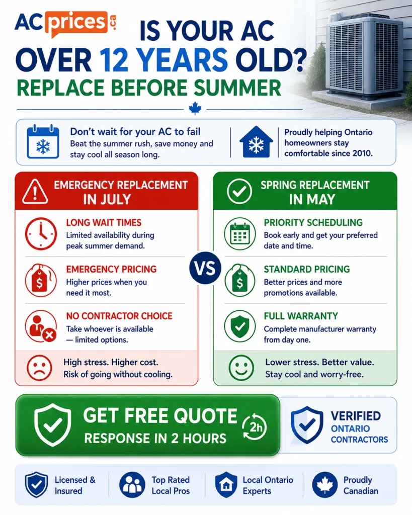 Ontario homeowners get free AC quote from verified HVAC contractors before summer 2026 through ACPrices.ca
