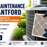 AC Maintenance Brantford technician replacing a dirty air filter during a residential air conditioner tune-up in 2026