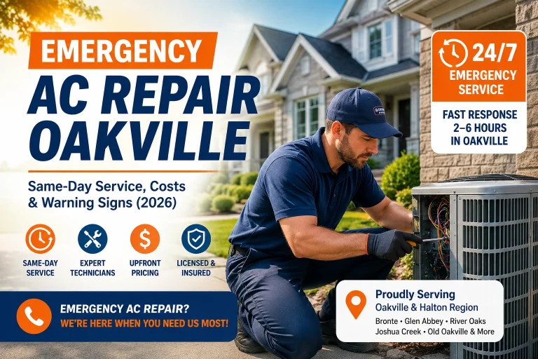 Suburban Oakville home during a summer heatwave with central air conditioner running