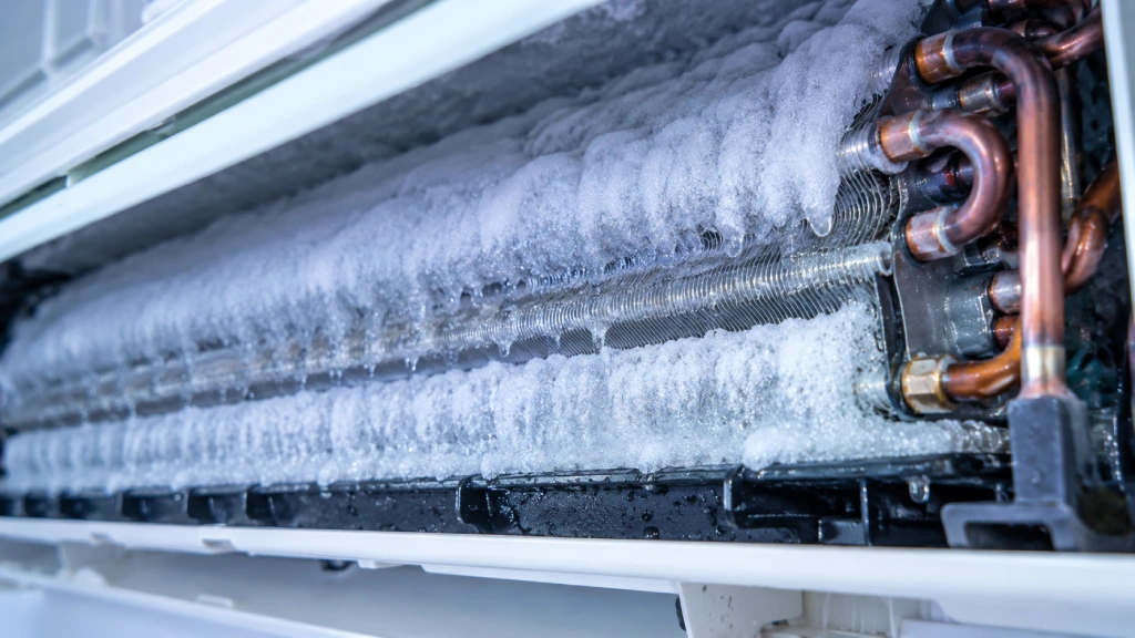 Frozen evaporator coil on a Milton home air conditioner that needs AC repair