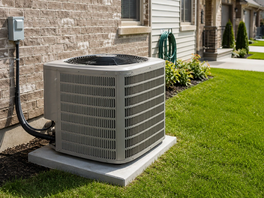 Newly installed central air conditioner outdoor unit at a Hamilton Ontario home