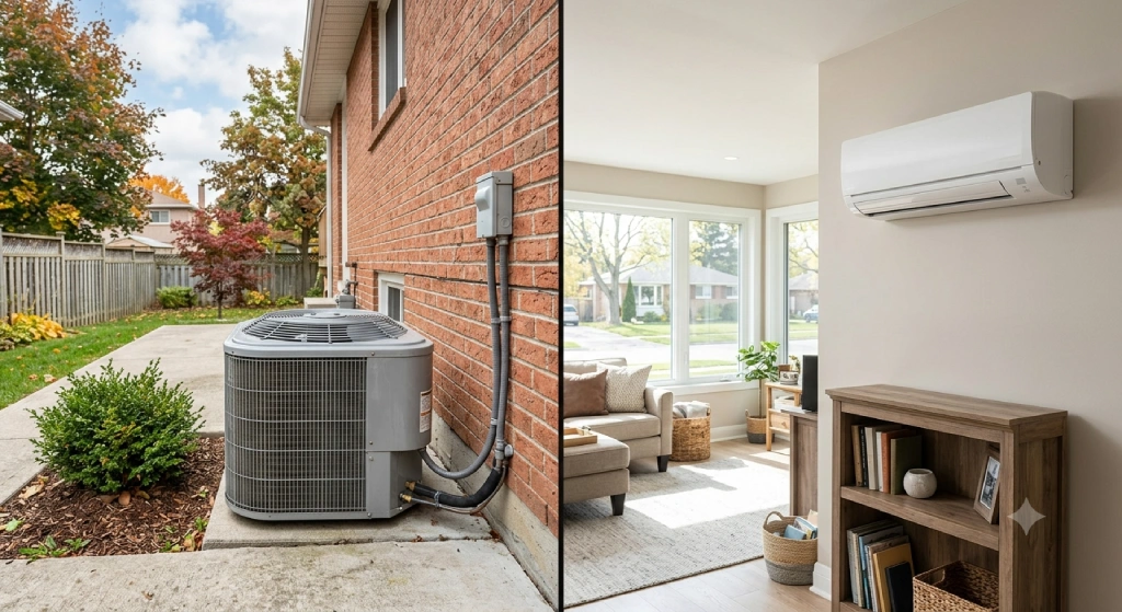 Comparing central air conditioner and ductless mini-split repair options for a Cambridge home