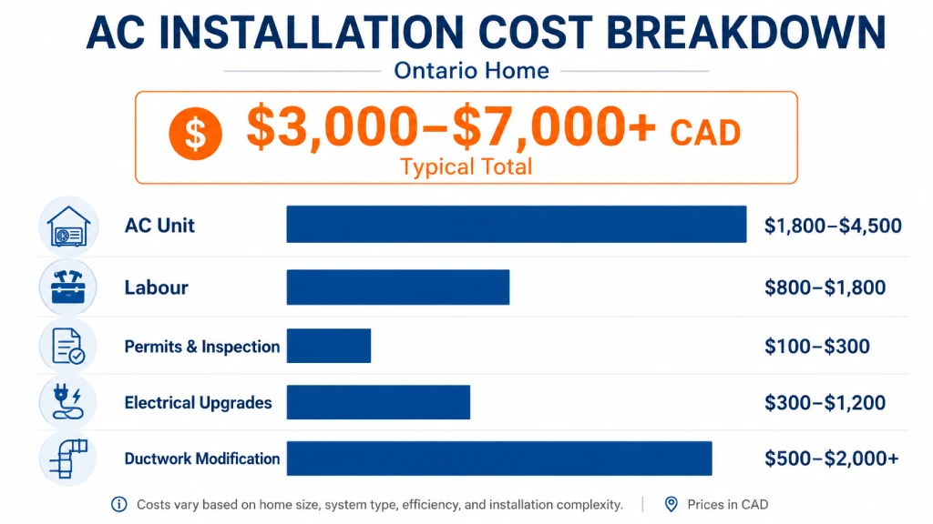 AC installation cost breakdown chart for Brantford Ontario homeowners 2026