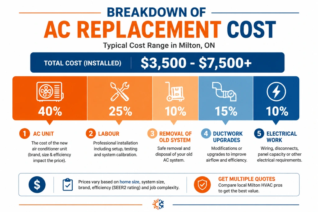 AC replacement cost breakdown chart for Milton Ontario 2026