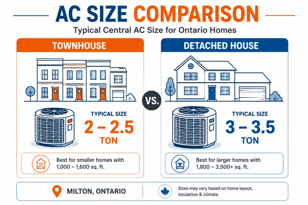 AC replacement cost comparison for a Milton townhouse versus a detached home