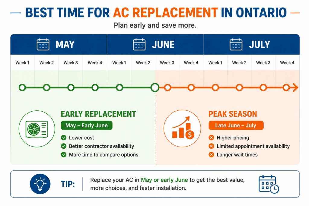 Best time to replace AC in Milton seasonal pricing chart