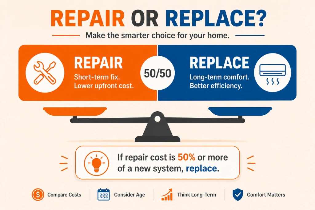 Repair vs replace AC 50 percent rule comparison chart