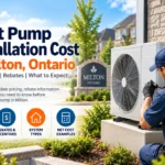 Heat pump installation cost in Milton, Ontario 2026, technician installing outdoor unit