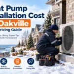 Heat pump installation cost in Oakville, Ontario, technician installing outdoor unit in 2026