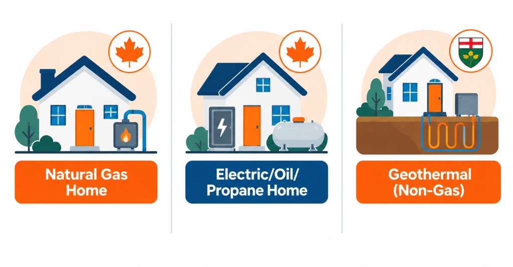 Infographic showing 2026 Home Renovation Savings heat pump rebate amounts for Oakville homeowners